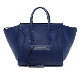 Céline Celine Blue Medium Grained Calfskin Phantom Luggage Tote Blue
