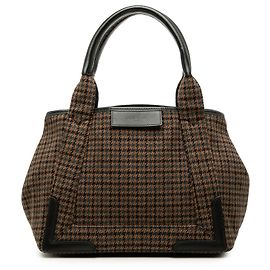 Balenciaga Brown Wool Houndstooth Navy Cabas Tote S Brown