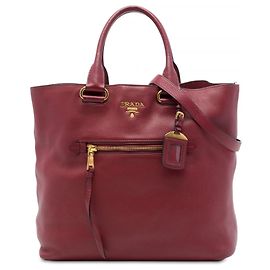 Sac cabas convertible ouvert Prada Red Vitello Daino Rouge Bordeaux