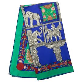 Lenço de seda Hermès Blue Torana 90 Azul