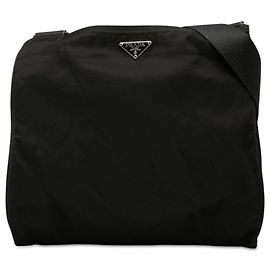 Prada Bolsa Crossbody em Tessuto Preta com Zíper Preto