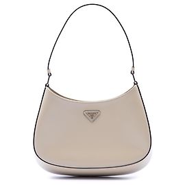 Bolsa de Ombro Cleo Prada em Couro Escovado Marrom Marrom Bege