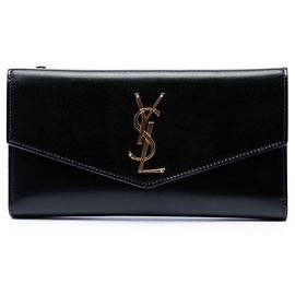 Clutch Uptown Monogramma in pelle di vitello liscia e lucida nera Saint Laurent Nero