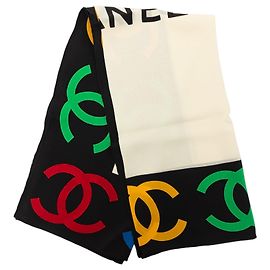 Lenço de seda Chanel com estampado do logótipo CC castanho 90 Marrom Outro