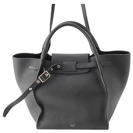 Céline Celine Big Bag Medium em pele de vitela granulada macia preta Preto