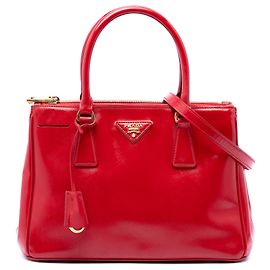 Bolsa Prada Galleria Double Zip Small em couro Saffiano Vernice vermelho Vermelho