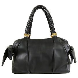 Salvatore Ferragamo Ferragamo Black Calfskin Vara Braided Handle Shoulder Bag Black