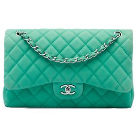 Chanel Green Jumbo Classic Caviar Double Flap Verde Verde claro