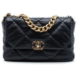 Chanel 19 Flap Large em Pele de Cordeiro Preta Preto