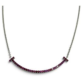 Tiffany & Co Colar Tiffany T Smile Small em ouro branco 18K e safiras cor-de-rosa Dourado