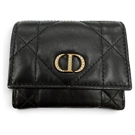 Christian Dior Black Leather Tri-fold Wallet Black