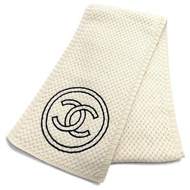 Chanel Cashmere Strick-Stola mit Coco Mark Schwarz Roh