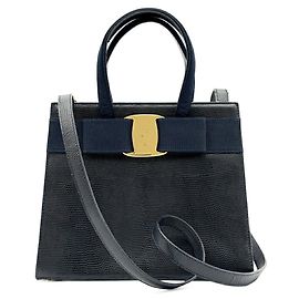 Bolsa de mão em couro 2-Way Salvatore Ferragamo Vara Preto