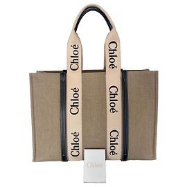Chloé Saco tote Chloe Woody em lona Marrom Bege