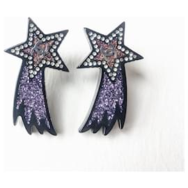 Orecchini piercing Chanel Silver CC 17K Black Purple Glitter Shooting Star Nero D'oro Porpora
