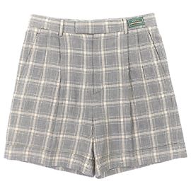 Gucci Check Pattern Linen Shorts Brown