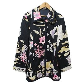 Autre Marque LEONARD Flower Print Silk Blend Quilted Coat Black