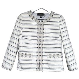 Max Mara Weekend Lame Tweed Collarless Jacket Beige Cream