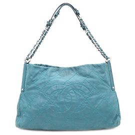 Chanel Suede Silver Chain Shoulder Bag Blue
