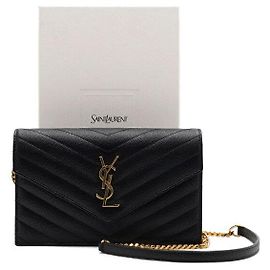 Saint Laurent Bolsa de ombro e crossbody Monogram Envelope Cassandra WOC Black Gold Chain Preto