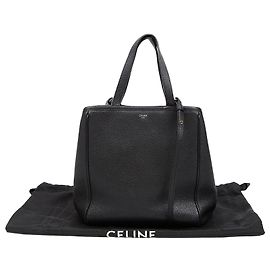 Céline Small Calfskin Fold Cabas Tote Shoulder Bag Black Black