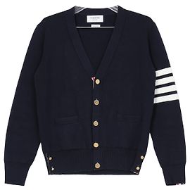 Thom Browne Cardigã V em algodão para homem com braçadeira diagonal e ponto Milano - Navy Azul