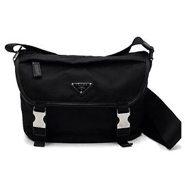 Prada Borsa Messenger e Borsa a Tracolla in Re-Nylon Nero con Logo Argento Nero