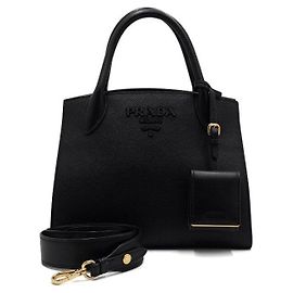 Prada Mala de mão e de ombro monocromática em Saffiano preto Preto