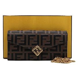 Fendi Borsa a tracolla portafoglio con catena WOC FF Diamond marrone e nero Marrone