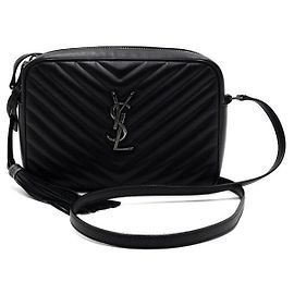 Saint Laurent Bolsa de ombro camera em couro acolchoado preto com logo monograma Preto