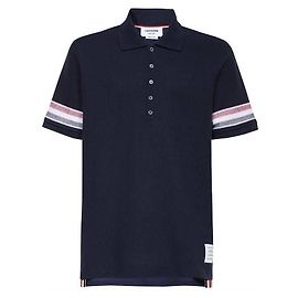 Thom Browne Polo de manga curta em algodão texturizado Azul
