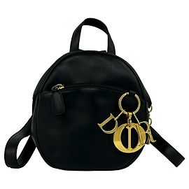 Christian Dior Vintage Logo Charm Leather Mini Backpack Black