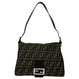 Bolsa de Ombro Fendi Vintage Zucca FF Logo Marrom Preto