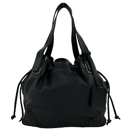 Loewe Logo-Embossed Leather Drawstring Tote Bag Black