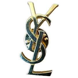 Yves Saint Laurent YSL Monogram Broche Or Doré