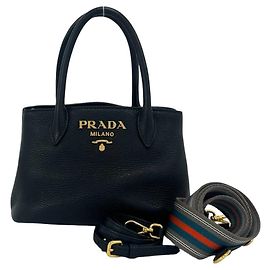 Prada Logo Hardware Leather 3-way Shoulder Bag Black