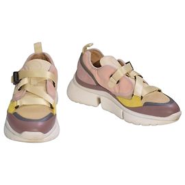 Baskets basses chunky multicolores CHLOÉ Sonnie EU 38 Boîte Marron Rose Beige Jaune
