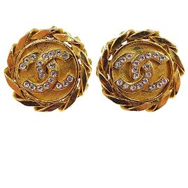 Chanel Vintage CC Round Clip-On Metal with Crystals D'oro