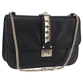 Valentino Garavani Glam Lock Leather Medium Noir