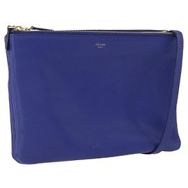 Céline CELINE Trio Large Shoulder Bag Cuir Bleu Or Autre