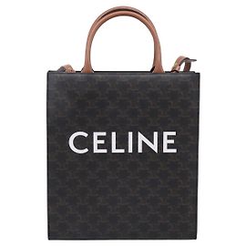 Céline Celine Vertical Cabas Tote Triomphe Coated Canvas Large Brown