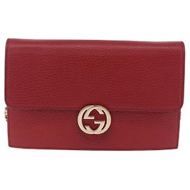 Gucci Interlocking Wallet on Chain Leather Red