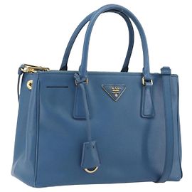 PRADA Shoulder Bag Safiano Leather 2way Blue Gold Auth mr2852V Blue Golden