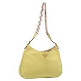 Borsa a Tracolla con Catena PRADA Nylon Giallo Tono Oro Auth 198491A Altro Giallo