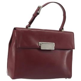 PRADA Handtasche Leder Bordeaux Silver Auth 198674 Silber Bordeaux