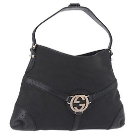 Borsa a tracolla GUCCI Interlocking Canvas Black Silver 114879 Auth am12452A Nero Argento