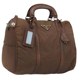 Sac à main PRADA Nylon Brown Gold Auth 194238 Marron Doré