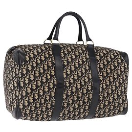 Borsa Boston Christian Dior Trotter Canvas Nero Oro Auth 195659V Nero D'oro