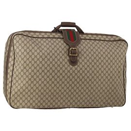 GUCCI GG Supreme Web Sherry Line Trunk PVC Beige Gold Auth 194417 Beige Doré