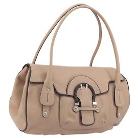 Borsa Salvatore Ferragamo Gancini in pelle beige argento Auth 197508A Argento Beige
